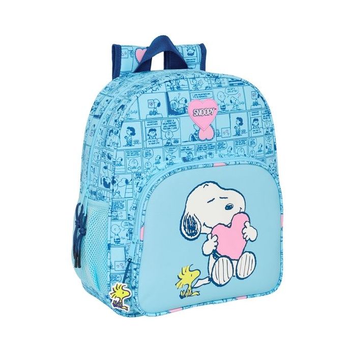 Safta Snoopy Love Mochila Infantil - Adaptable a Carro - Asa de Mano - 32x38x12cm - Color Azul Claro