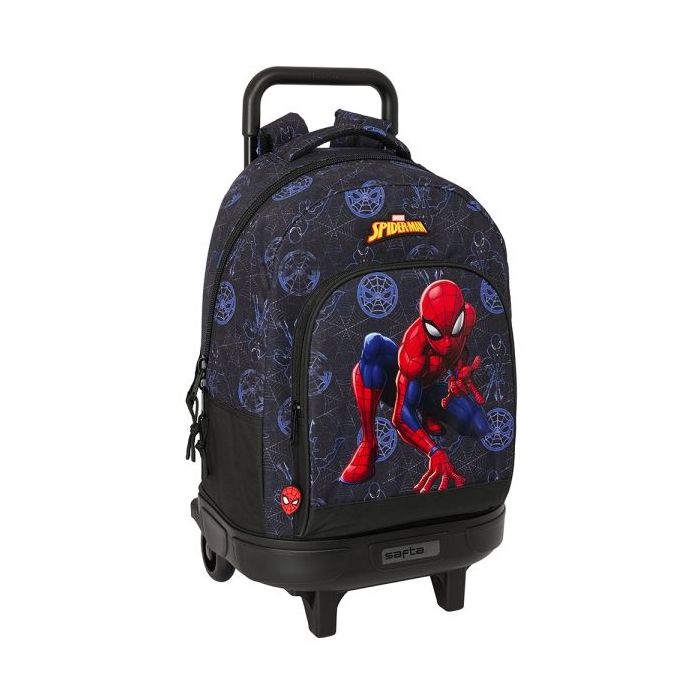 Safta Spider-Man Attack Mochila con Carro Integrado - Extraible para Facilitar su Limpieza - Base Reforzada - Asa Extraible - 33x45x22cm - Color Negro
