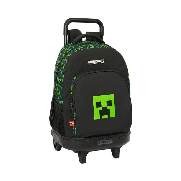 Safta Minecraft TNT Mochila con Carro Integrado - Extraible para Facilitar su Limpieza - Base Reforzada - Asa Extraible - 33x45x22cm - Color Verde