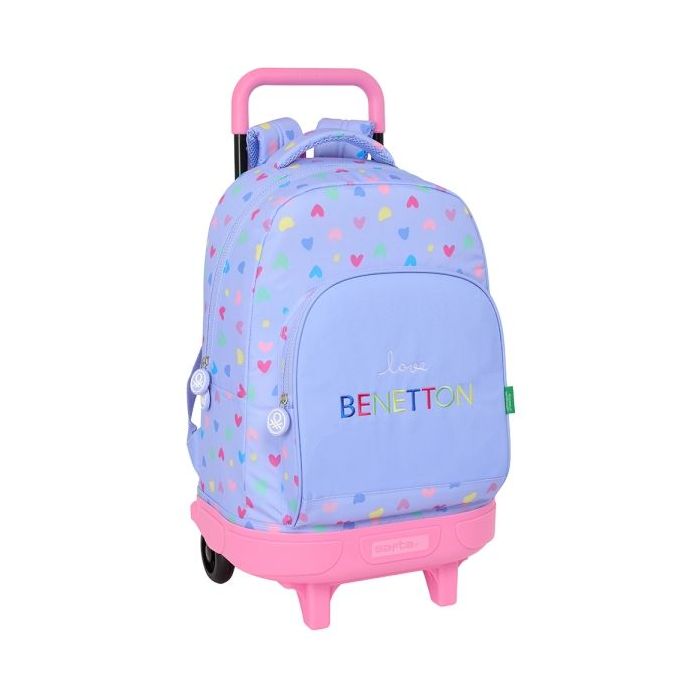 Safta Benetton Mochila con Carro Integrado - Extraible para Facilitar su Limpieza - Base Reforzada - Asa Extraible - 33x45x22cm - Color Lila