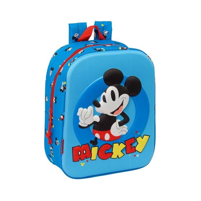 Safta Mickey Mouse Mochila Guarderia 3D - Asa de Mano - Compartimento Principal con Cremallera - 22x27x10cm - Color Azul