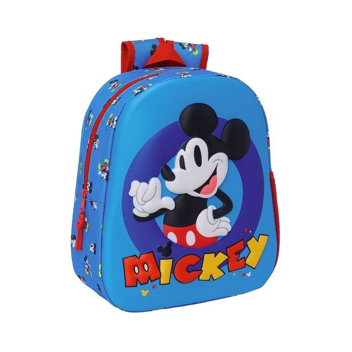 Safta Mickey Mouse Mochila - Asa de Mano - Portabotellas Lateral - 27x33x10cm - Color Azul