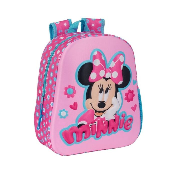 Safta Minnie Mouse Mochila 3D - Asa de Mano - Portabotellas Lateral - 27x33x10cm - Color Rosa