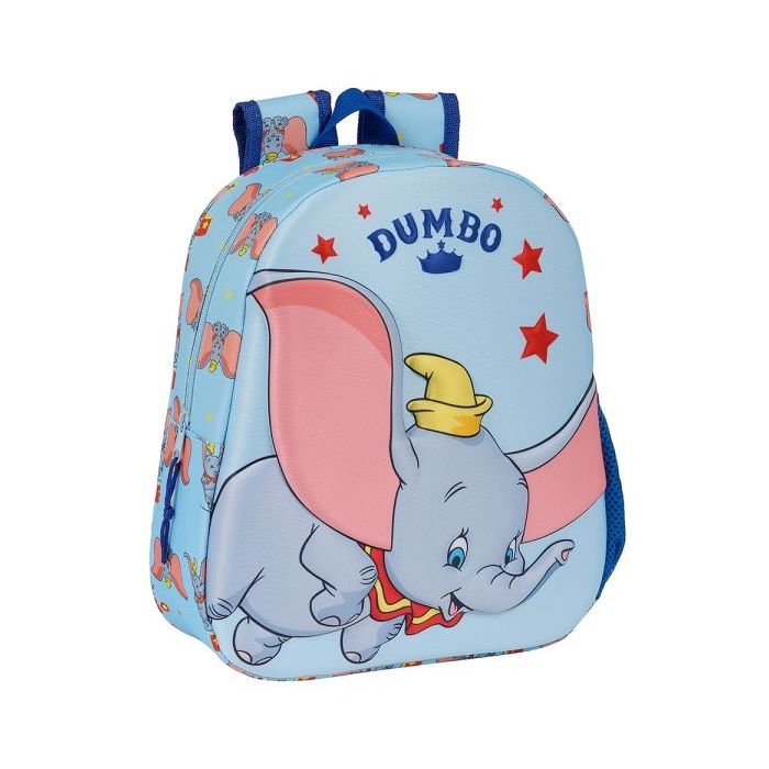 Safta Dumbo Mochila 3D - Asa de Mano - Portabotellas Lateral - 27x33x10cm - Color Azul Claro