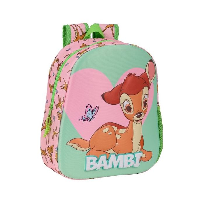 Safta Bambi Mochila 3D - Asa de Mano - Portabotellas Lateral - 27x33x10cm - Color Verde Pastel