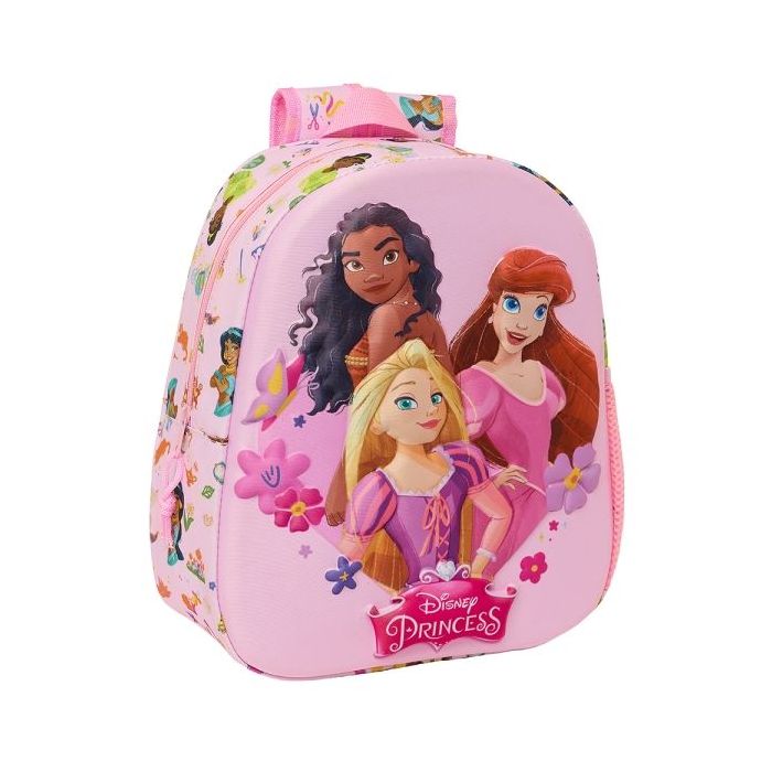 Safta Princesas Disney Mochila 3D - Asa de Mano - Portabotellas Lateral - 27x33x10cm - Color Rosa