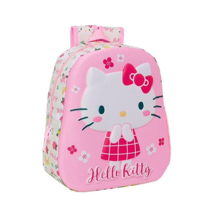 Safta Hello Kitty Mochila 3D - Asa de Mano - Portabotellas Lateral - 27x33x10cm - Color Rosa