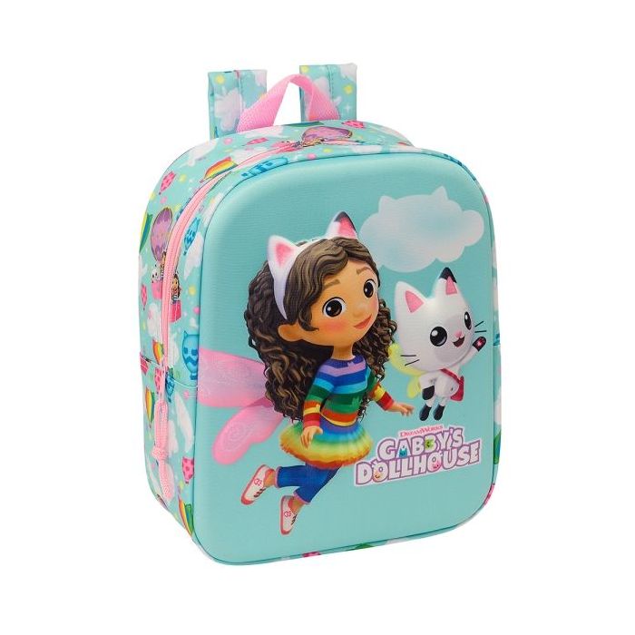 Safta Gabby'S Dollhouse Mochila Guarderia 3D - Asa de Mano - Compartimento Principal con Cremallera - 22x27x10cm - Color Azul Claro