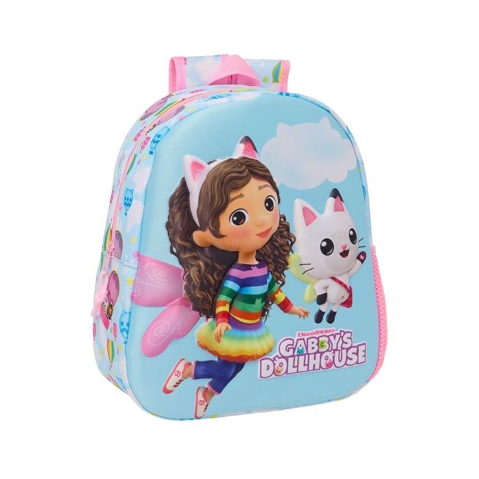 Safta Gabby'S Dollhouse Mochila 3D - Asa de Mano - Portabotellas Lateral - 27x33x10cm - Color Azul Claro
