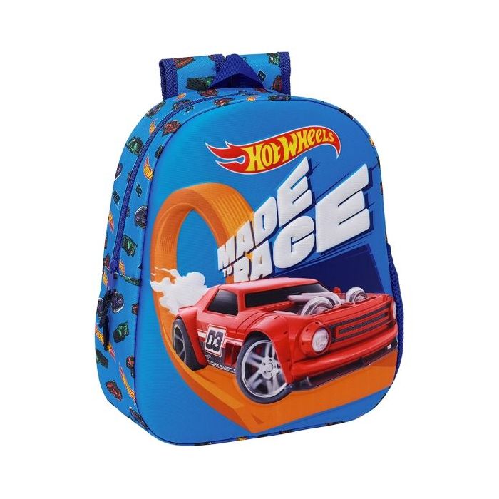 Safta Hot Wheels Mochila 3D - Asa de Mano - Portabotellas Lateral - 27x33x10cm - Color Azul