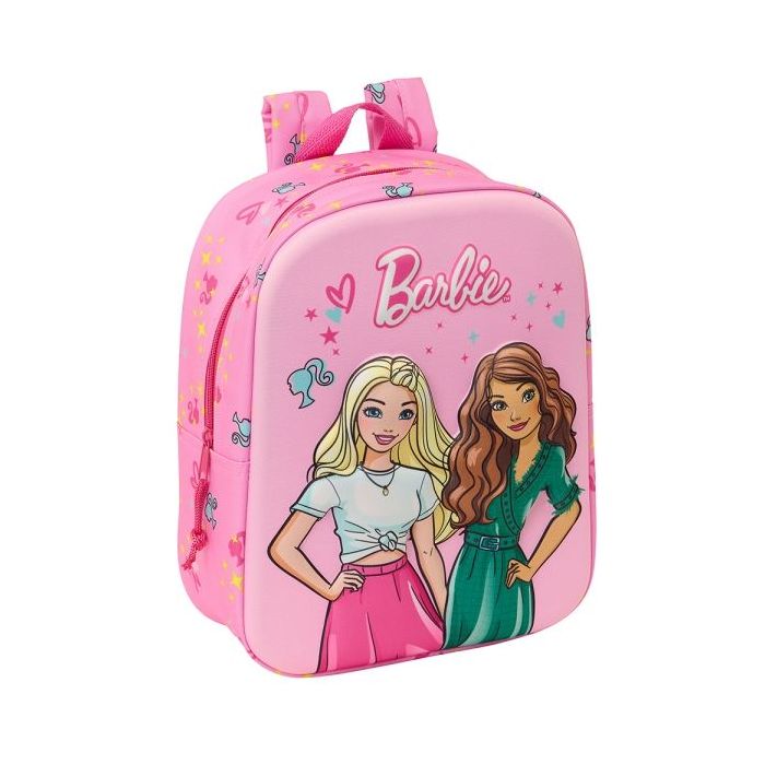 Safta Barbie Mochila Guarderia 3D - Asa de Mano - Compartimento Principal con Cremallera - 22x27x10cm - Color Rosa