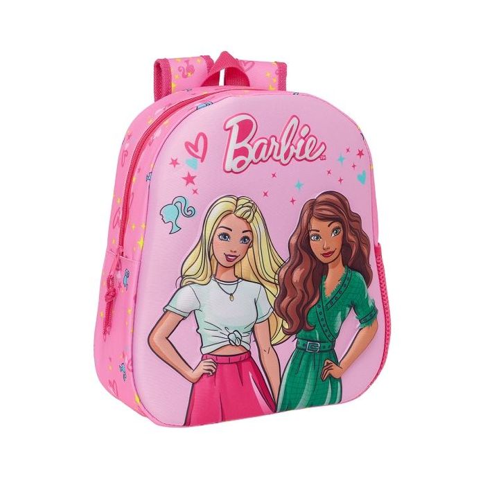 Safta Barbie Mochila 3D - Asa de Mano - Portabotellas Lateral - 27x33x10cm - Color Rosa