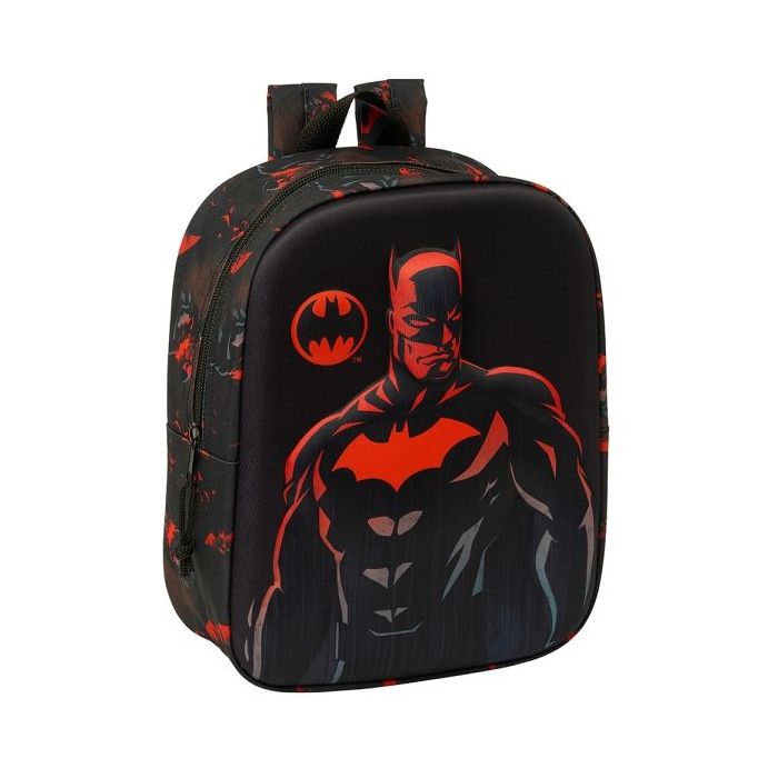 Safta Batman Mochila Guarderia 3D - Asa de Mano - Compartimento Principal con Cremallera - 22x27x10cm - Color Negro