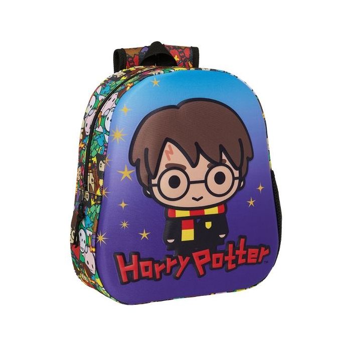Safta Harry Potter Mochila 3D - Asa de Mano - Portabotellas Lateral - 27x33x10cm - Color Azul