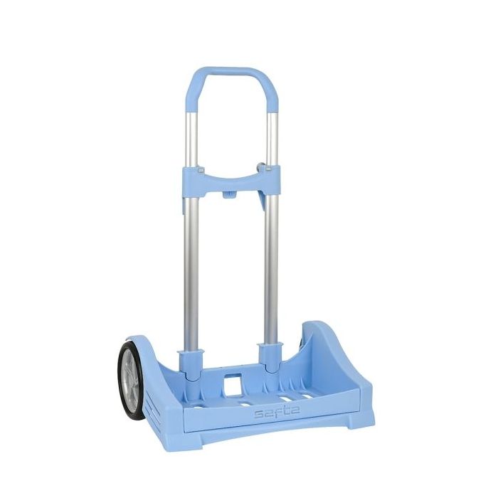 Safta Evolution Carro Portamochilas- Sujecion Universal - Ruedas de 14cm Antivibracion - Aluminio/PP - 40x85x28cm - Color Azul Claro