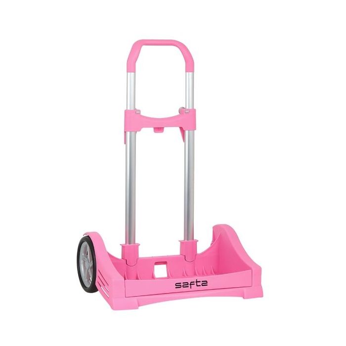 Safta Evolution Carro Portamochilas- Sujecion Universal - Ruedas de 14cm Antivibracion - Aluminio/PP - 40x85x28cm - Color Rosa