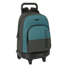Safta Urban Style Mochila con Carro Integrado - Extraible para Facilitar su Limpieza - Base Reforzada - Asa Extraible - 33x45x22cm - Color Negro/Verde