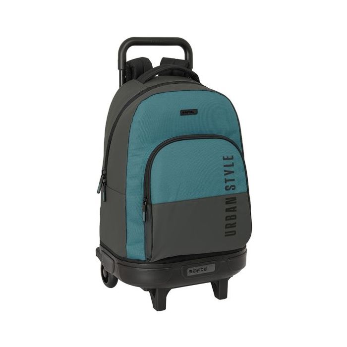 Safta Urban Style Mochila con Carro Integrado - Extraible para Facilitar su Limpieza - Base Reforzada - Asa Extraible - 33x45x22cm - Color Negro/Verde