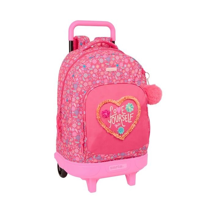 Safta Feeling Mochila con Carro Integrado - Extraible para Facilitar su Limpieza - Base Reforzada - Asa Extraible - 33x45x22cm - Color Rosa
