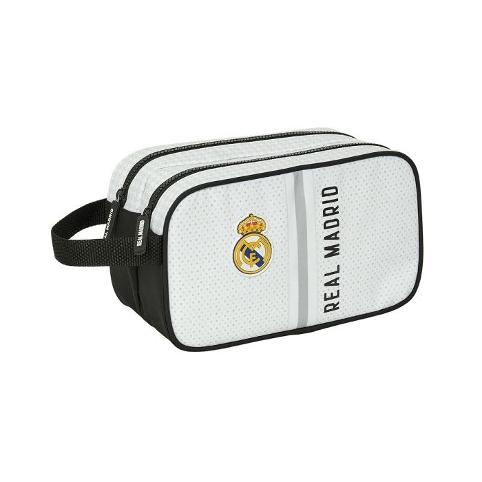 Safta Real Madrid 1ª Equipacion 24/25 Neceser - 2 Compartimentos - Asa de Mano - 26x15x12.5cm - Color Blanco/Negro