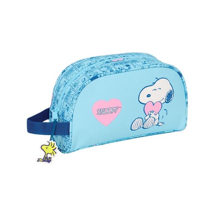 Safta Snoopy Love Neceser Adaptable a Carro - 1 Compartimento - Asa de Mano - 26x16x9cm - Color Azul Claro