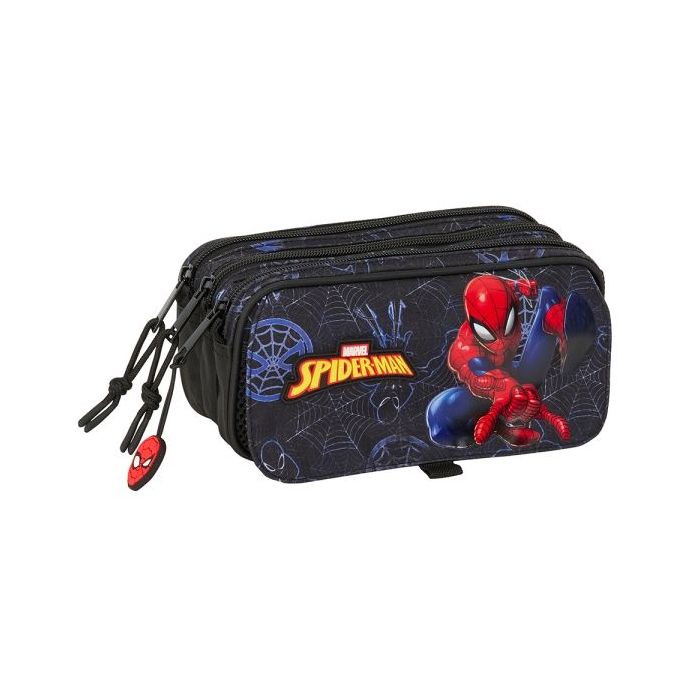 Safta Spider-Man Attack Estuche Portatodo - 3 Compartimentos - 21.5x10x8cm - Color Negro