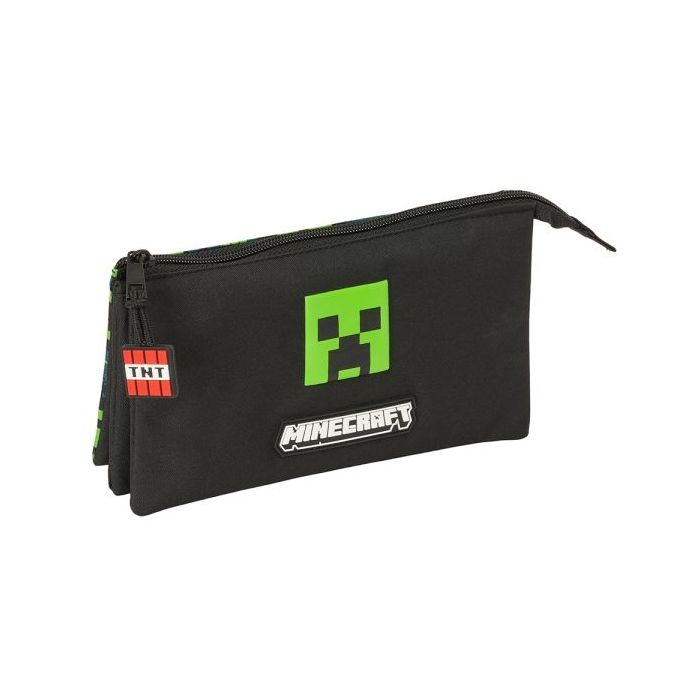Safta Minecraft TNT Estuche Portatodo - 3 Compartimentos - 22x12x3cm - Color Negro