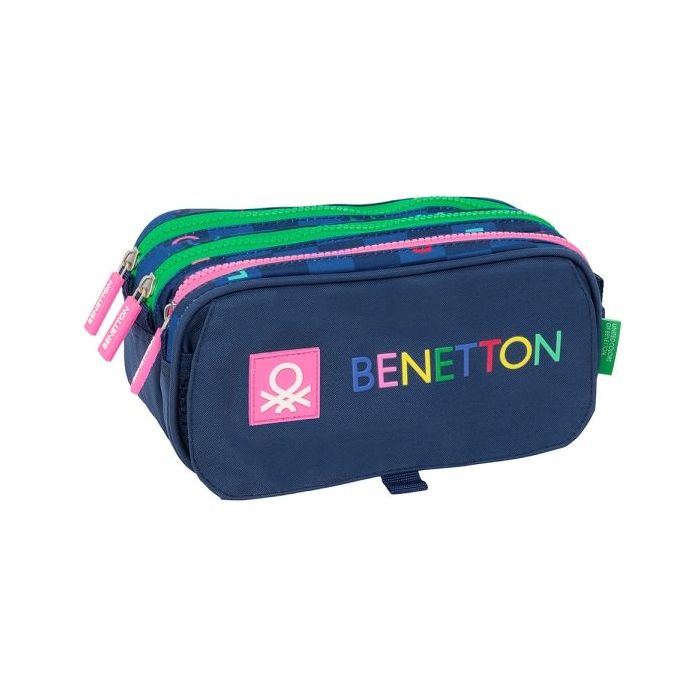 Safta Benetton Damero Estuche Portatodo - 3 Compartimentos - 21.5x10x8cm - Color Azul Marino