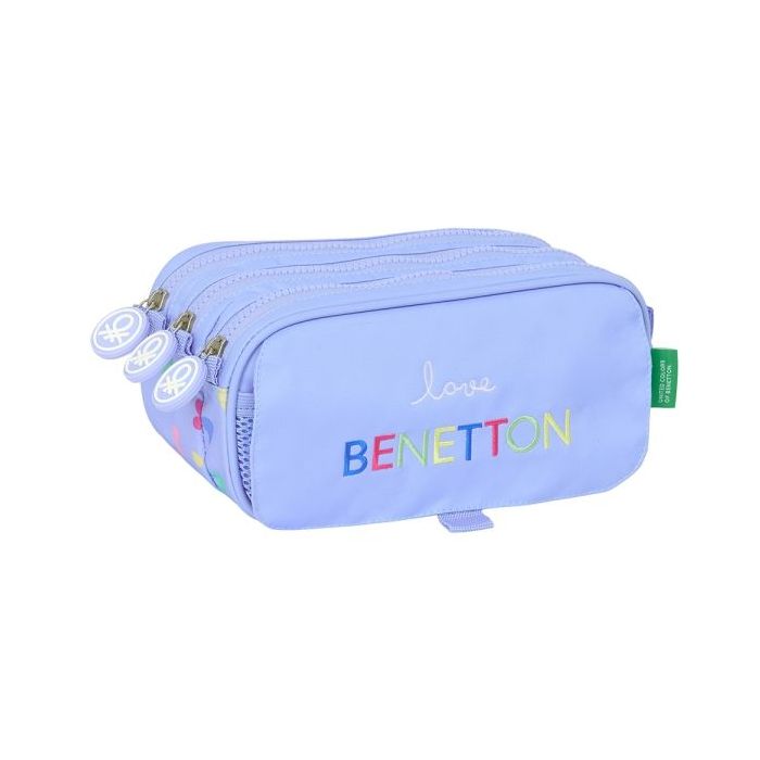 Safta Benetton Estuche Portatodo - 3 Compartimentos - 21.5x10x8cm - Color Lila