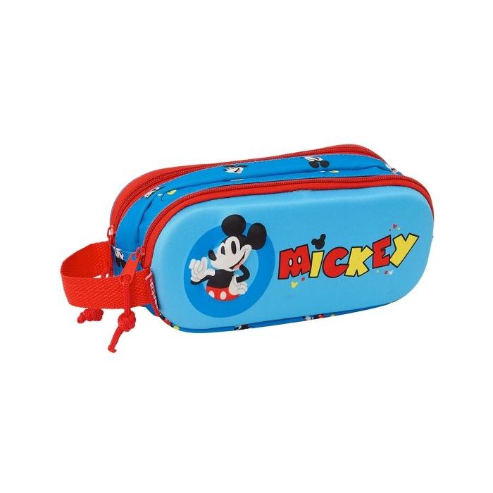 Safta Mickey Mouse Estuche Portatodo 3D - 2 Compartimentos - Asa de Mano - 21x8x6cm - Color Rojo y Azul
