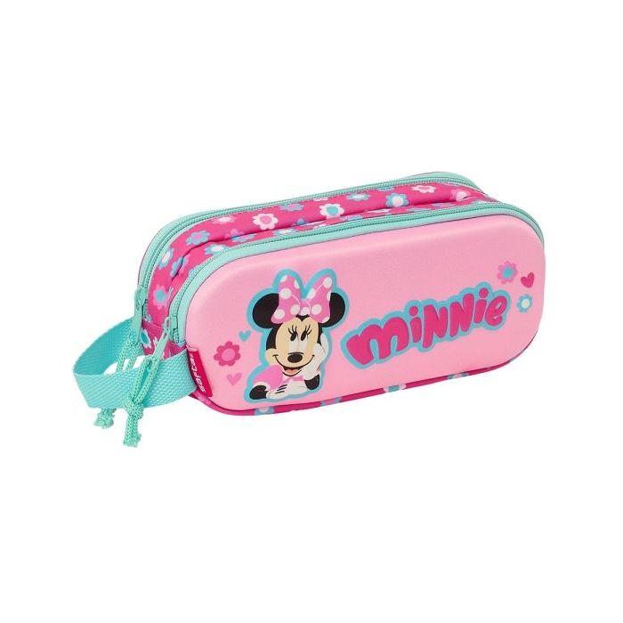 Safta Minnie Mouse Estuche Portatodo 3D - 2 Compartimentos - Asa de Mano - 21x8x6cm - Color Rosa