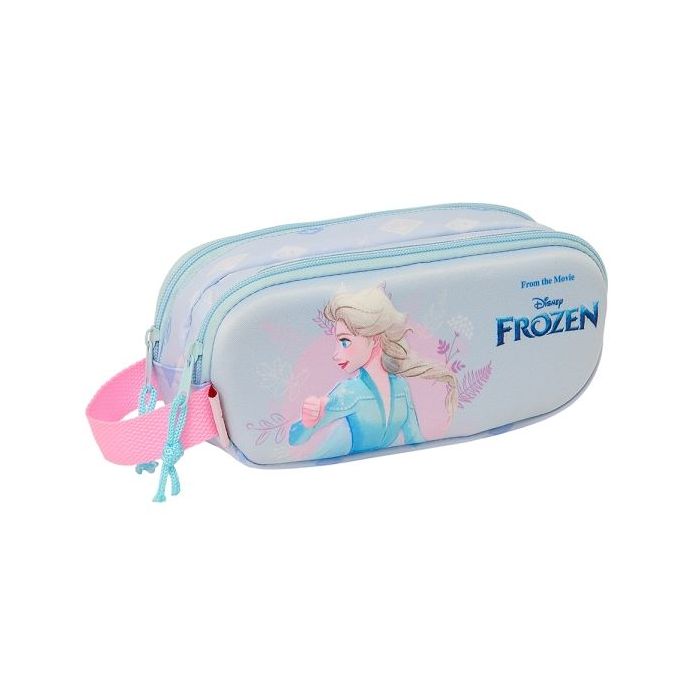 Safta Frozen Estuche Portatodo 3D - 2 Compartimentos - Asa de Mano - 21x8x6cm - Color Azul Claro
