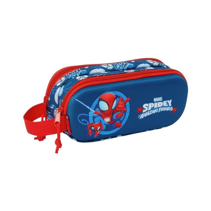 Safta Spidey Estuche Portatodo 3D - 2 Compartimentos - Asa de Mano - 21x8x6cm - Color Rojo y Azul