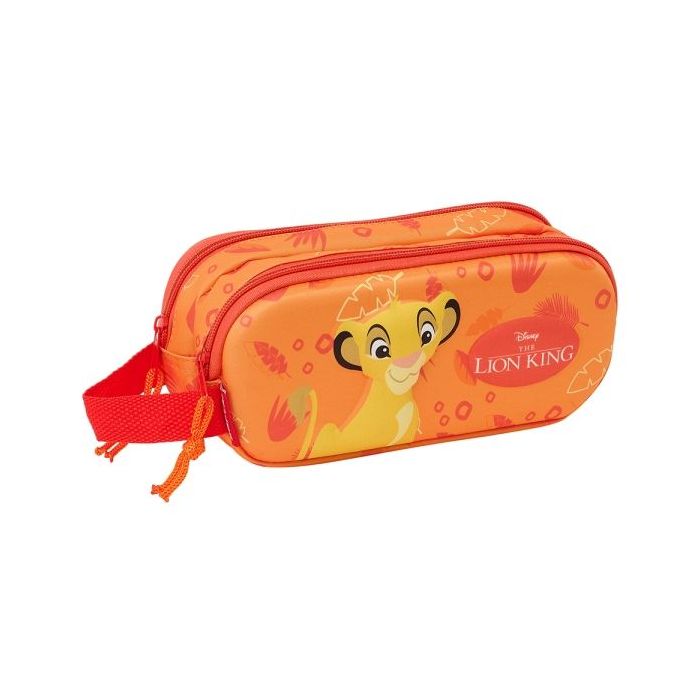 Safta El Rey Leon Estuche Portatodo 3D - 2 Compartimentos - Asa de Mano - 21x8x6cm - Color Naranja