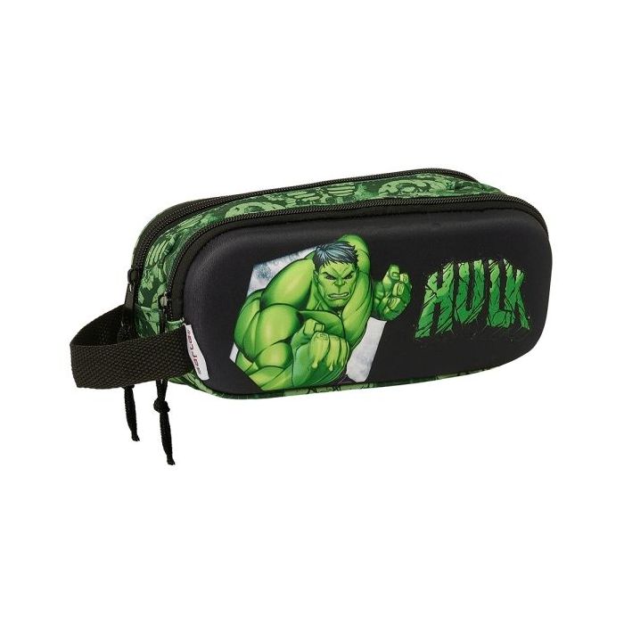 Safta Hulk Estuche Portatodo 3D - 2 Compartimentos - Asa de Mano - 21x8x6cm - Color Negro/Verde