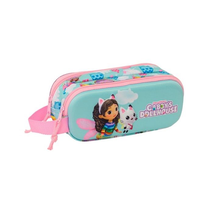 Safta Gabby'S Dollhouse Estuche Portatodo 3D - 2 Compartimentos - Asa de Mano - 21x8x6cm - Color Azul Claro