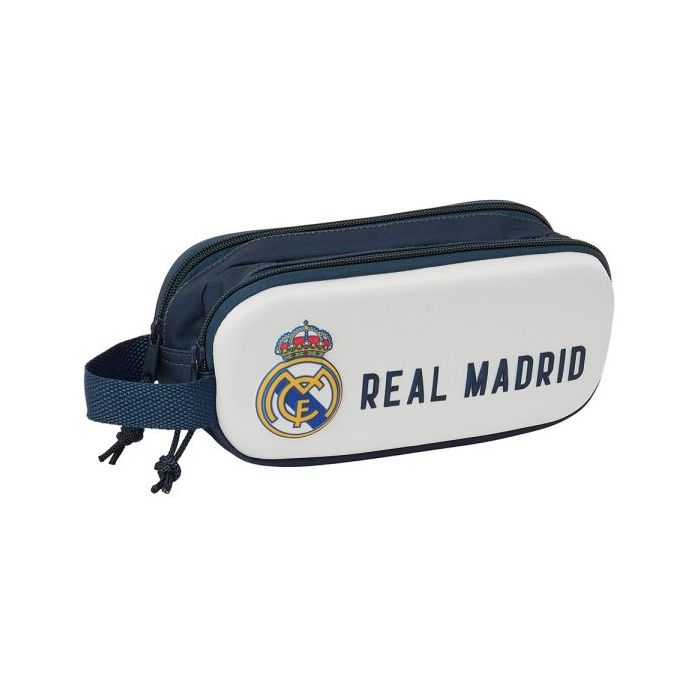 Safta Real Madrid Estuche Portatodo 3D - 2 Compartimentos - Asa de Mano - 21x8x6cm - Color Blanco/Negro