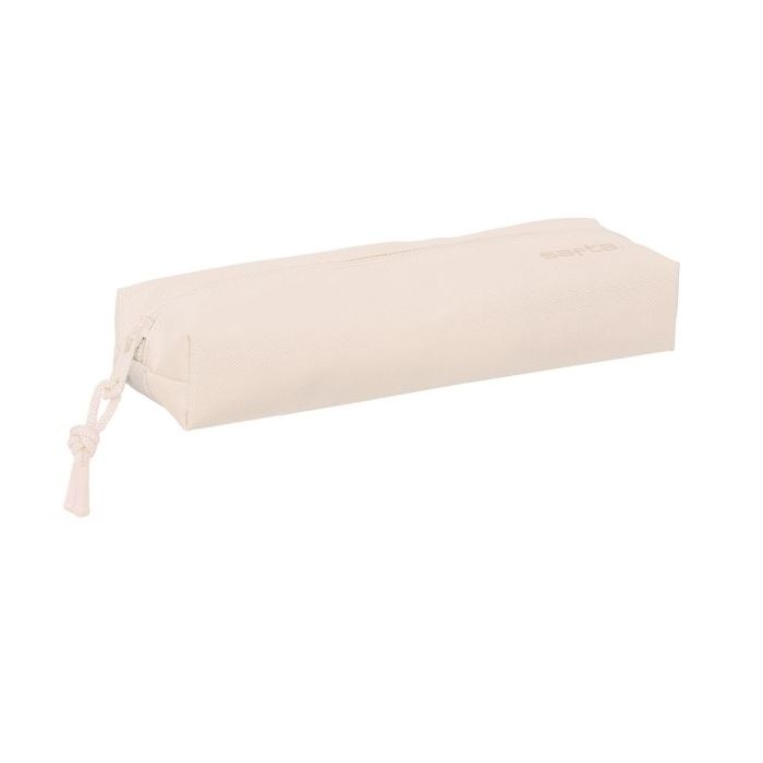Safta Estuche Portatodo de 22cm - 1 Compartimento - Rectangular - Goma Elastica Trasera - 22x4x7cm - Color Beige