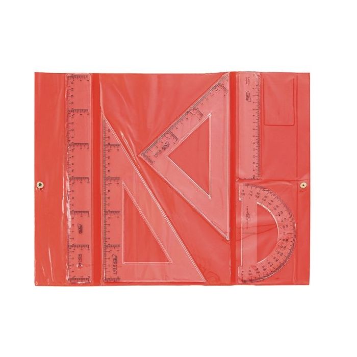 Safta Pack de 5 Reglas de Dibujo - Estuche Plastico con Broche - 10 Unidades - 32x17.5cm - Color Rojo y Azul