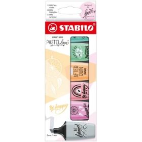Stabilo Boss Mini Pastellove Pack de 6 Marcadores Fluorescentes - Trazo entre 2 y 5mm - Tinta con Base de Agua - Antisecado - Colores Rosa, Fucsia, Naranja, Verde, Gris, y Turquesa