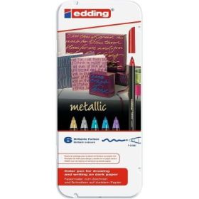 Edding 1200 Metallic Pack de 6 Rotuladores - Punta Redonda - Trazo 1mm - Tinta con Base de Agua - Colores Oro, Plata, Rojo, Azul, Violeta y Verde Metalizados