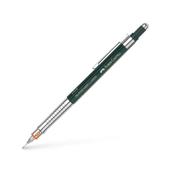 Faber-Castell TK-Fine Vario L Portaminas HB 1mm - Con Goma de Borrar - Clip de Metal - Color Verde