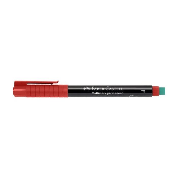 Faber-Castell Multimark Rotulador Permanente - Ancho de Trazo 0.6mm - Goma de Borrar Integrada - Resistente a la Luz y al Agua - Color Rojo