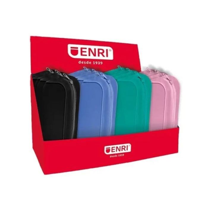Enri Expositor de 20 Estuches Portatodo con 3 Compartimentos - Cierres de Cremallera - Fabricado en Poliester - Colores Surtidos