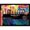 Stabilo Woody 3 en 1 Arty Pack de 10 Lapices de Colores + Sacapuntas - Lapiz de Color, Cera y Acuarela, Todo en Uno - Mina XXL 10mm - Colores Surtidos