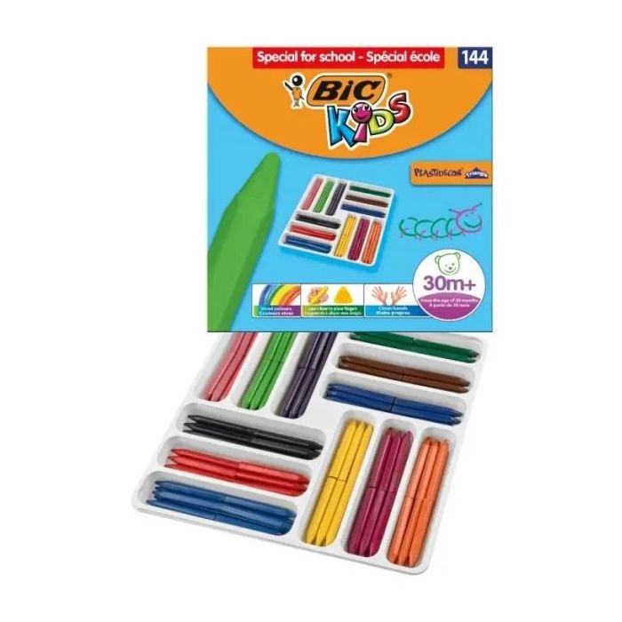 Bic Kids Plastidecor Triangle Caja de 144 Lapices de Cera - Facil de Sacar Punta - No Mancha - Ideal para Escuelas Infantiles - Colores Surtidos