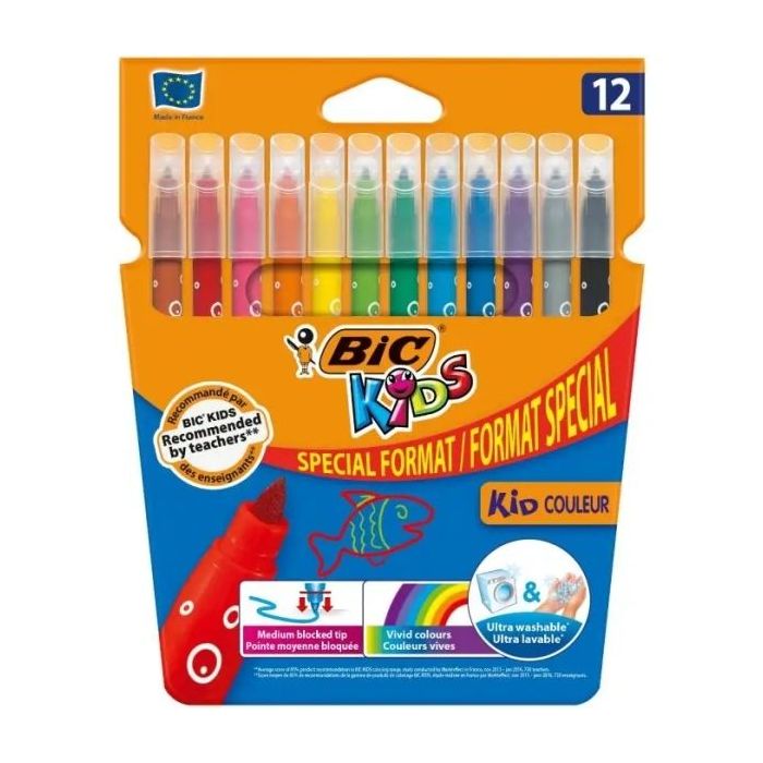 Bic Kids Couleur Pack de 12 Rotuladores - Punta Mediana - Lavable - Colores Surtidos