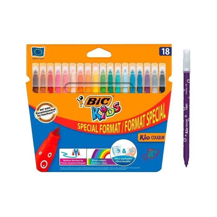 Bic Kids Couleur Pack de 18 Rotuladores - Punta Mediana - Lavable - Colores Surtidos