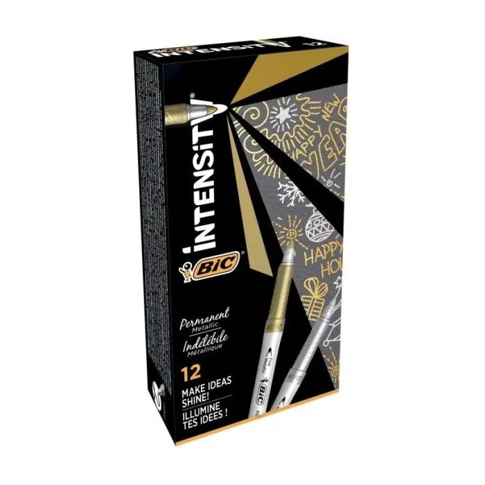 Bic Intensity Metallic Rotulador Permanente - Punta Media 1.8mm - Trazo 0.8mm - Grip Texturizado - Color Oro y Plata