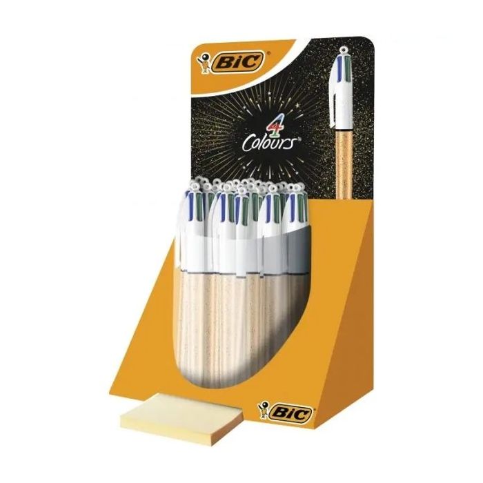 Bic 4 Colours Frozen Expositor de 30 Boligrafos de Bola Retractiles - Punta Media de 1.0mm - Tinta con Base de Aceite - Diseño Efecto Congelado - 4 Colores